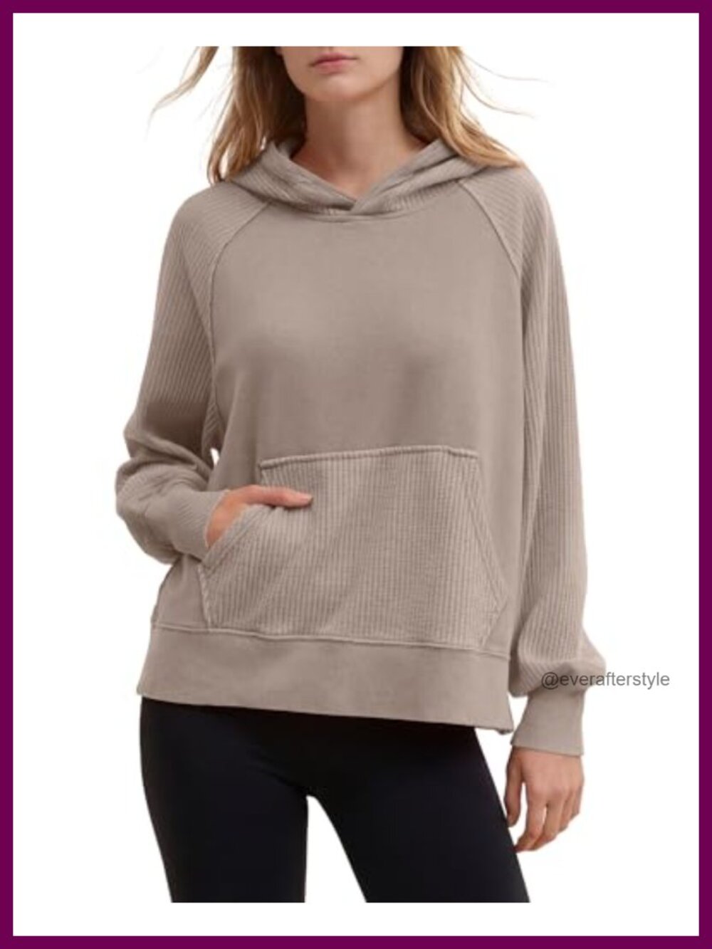 Oversized Waffle Hoodie Pullover Sweatshirt with Kangaroo Pocket